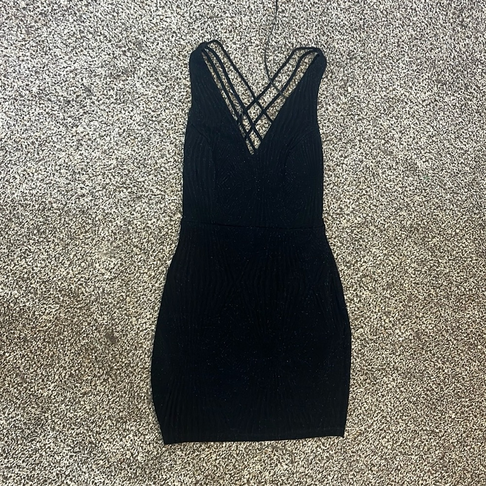 BLACK AND BLUE SPARKLY MINI DRESS - SIZE MEDIUM